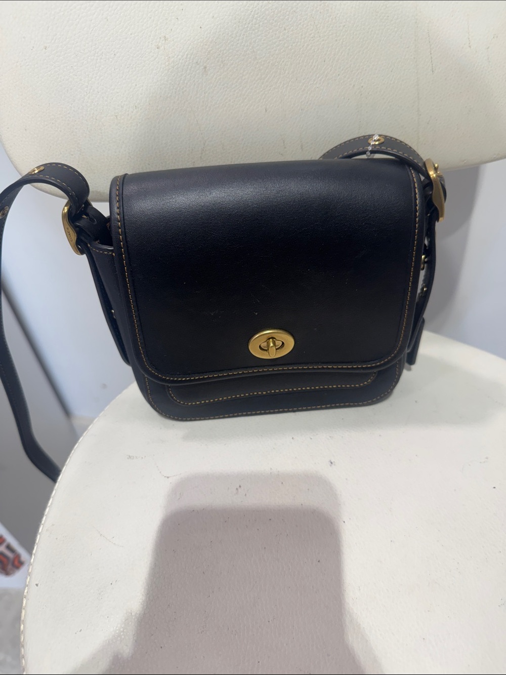 Classic coach Black Leather Crossbody Bag with Gold Hardware